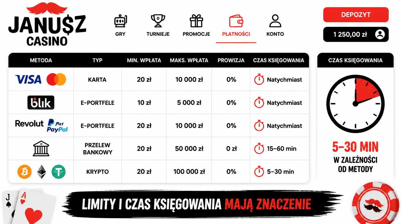 Tabela metod wpłaty z limitami i czasem